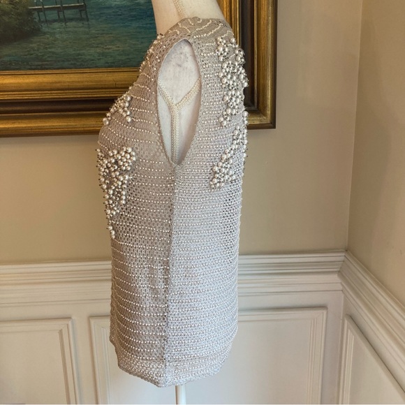 ZARA Limited Edition Gray Pearl Rhinestone Embellished Knit Top - Picture 5 of 13